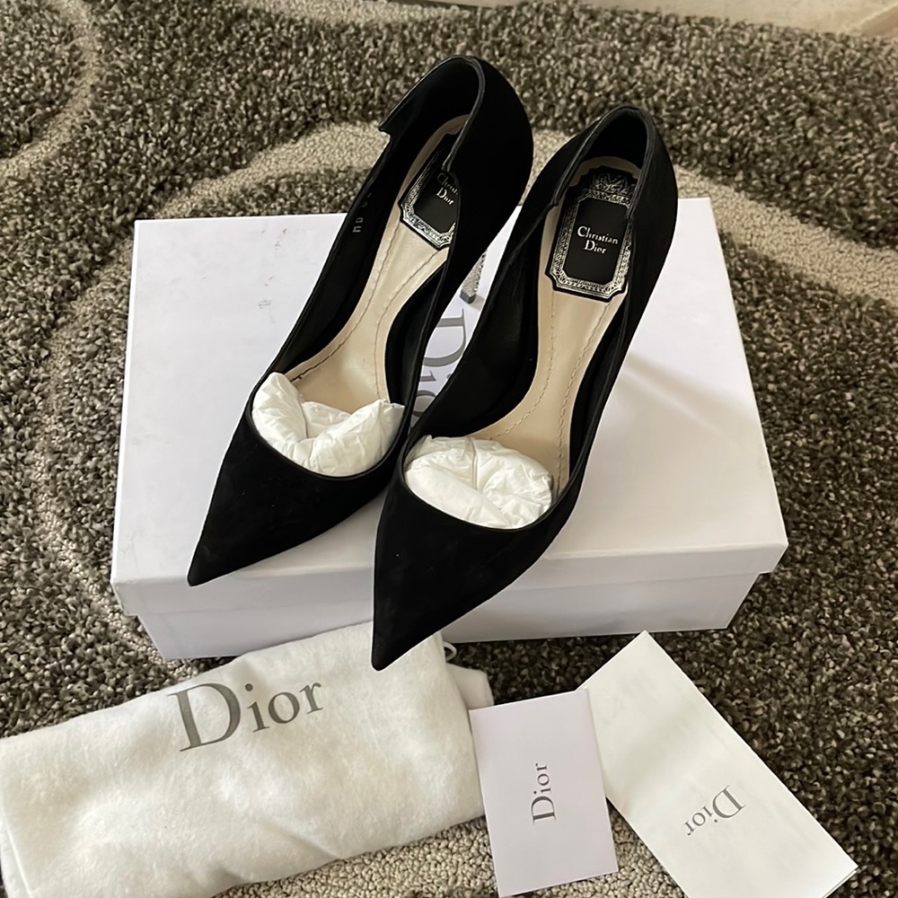 Dior crystal black suede heels